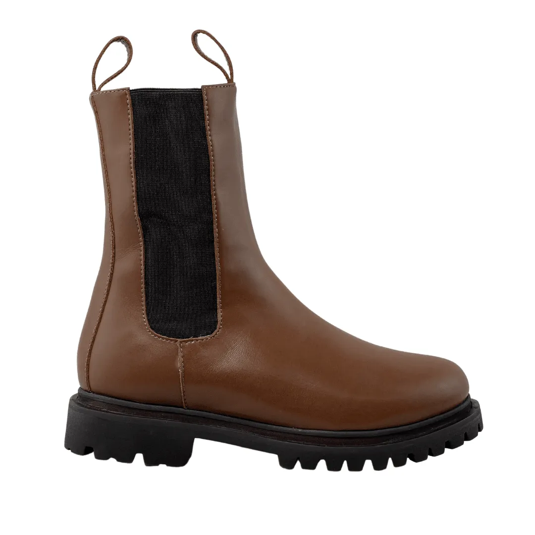 'Chloe' cognac vegan-leather chelsea boot with chunky sole by Zette Shoes Bernardo L