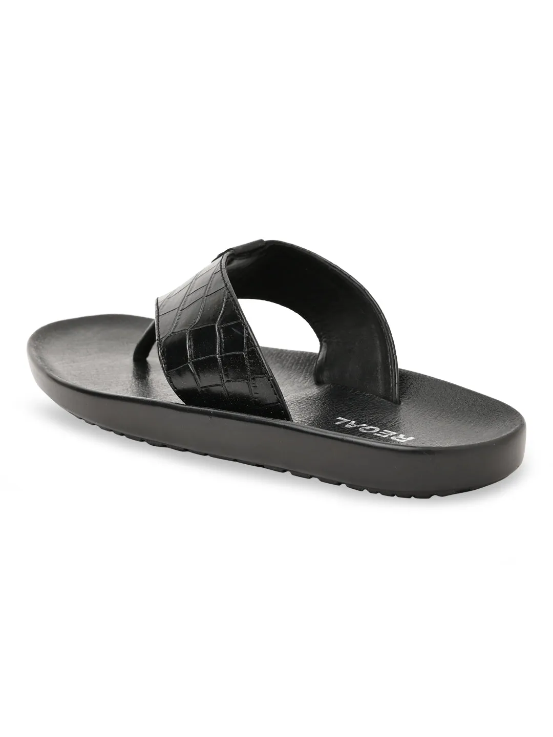 Regal Black Men Croco Leather Sandals Beacon Espadrilles