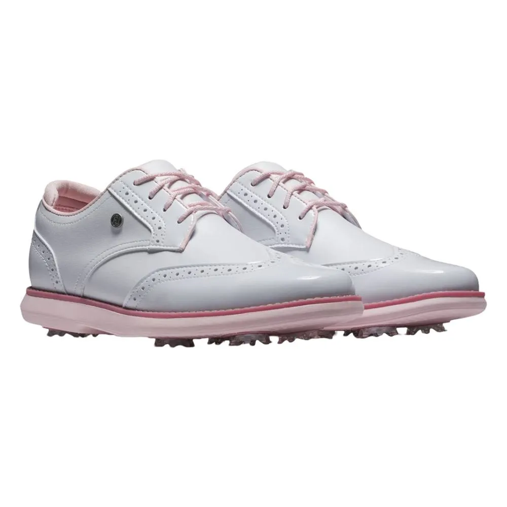 FootJoy Traditions Wing Tip Golf Shoes Previous Season Style White/Pink - SS25 Women Best Spikeless Golf Shoes 2024