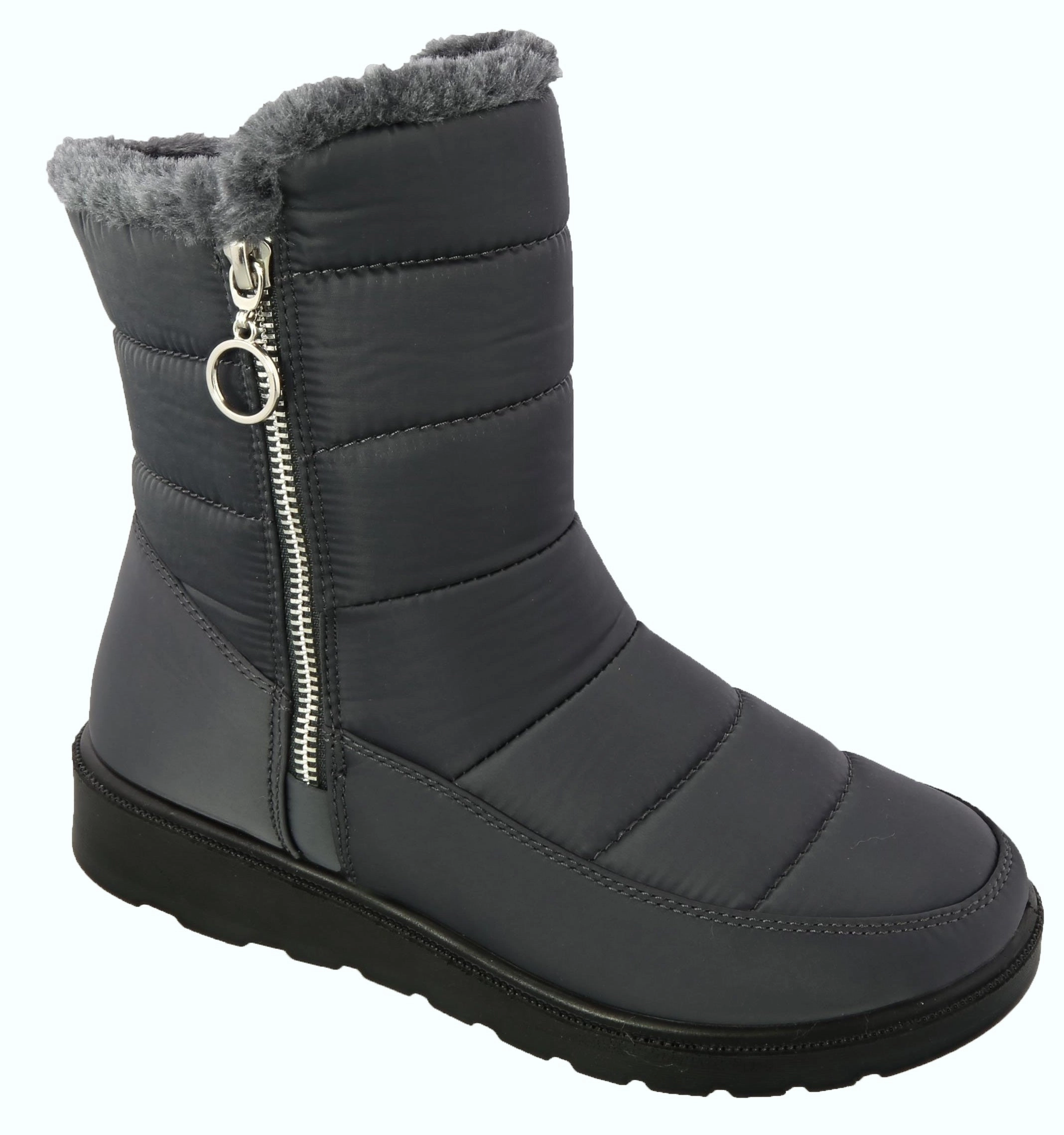 Non Leather Snow Boots Side Zipper Nylon Snow Boot (GREY)