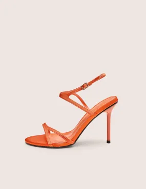 Soled High Heels Louis Vuitton Samba Orange Satin Strappy Barely There Stiletto High Heels