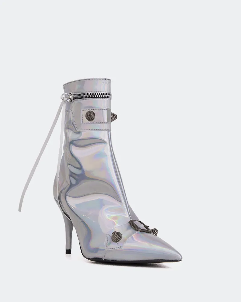 Minaj Silver Mirror Rouchette Ankle Boots