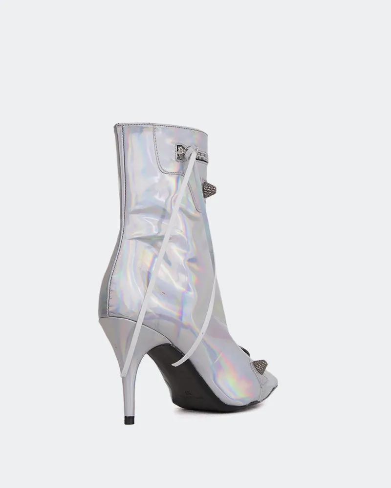 Minaj Silver Mirror Fur Leather Ankle Boots