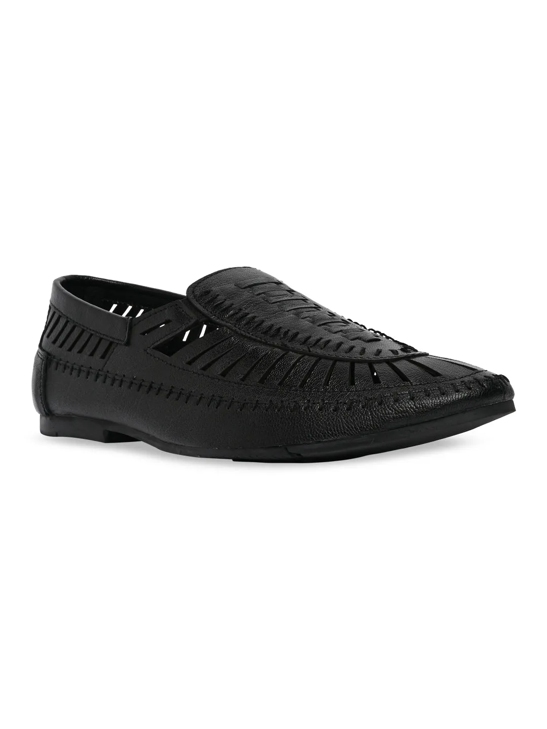 Regal Black Men Ethnic Mojari Sandals Sleehak Espadrilles