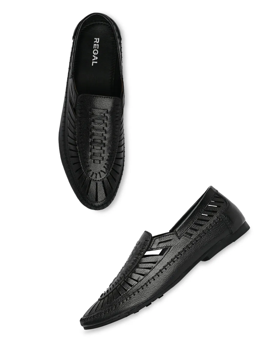 Regal Black Men Ethnic Mojari Sandals Krissy Espadrille Flat
