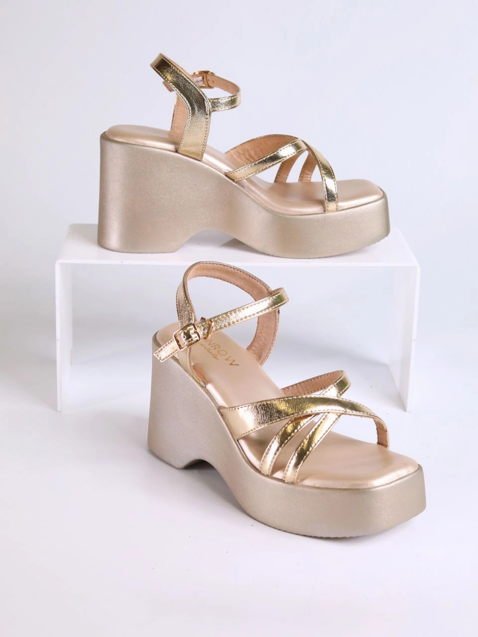 Zina Gold Wedge Heels Wedge High Heel Shoes