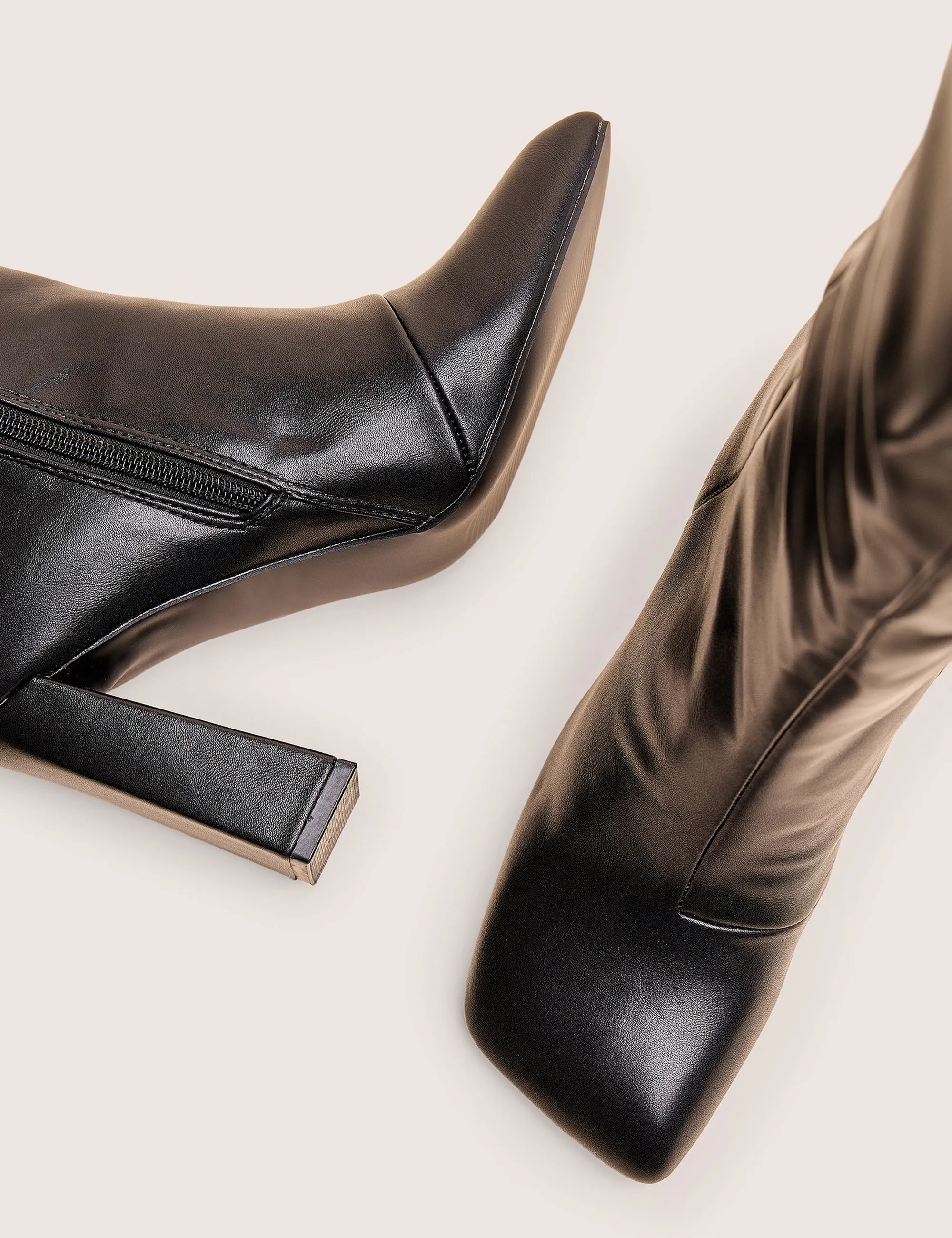 Zoya Black Slanted Toe Block Heel Knee High Sock Boots Platform Knee High Boots Lamoda