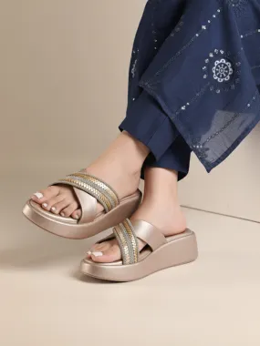 Zyra Gold Wedge Heels Gold Heel Shoes